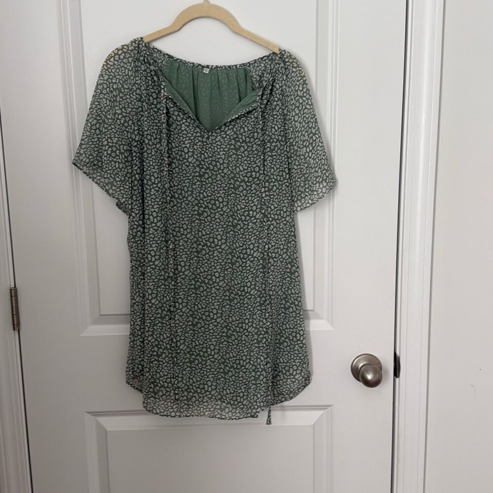 Womens Green Printed Short Sleeve Blouse